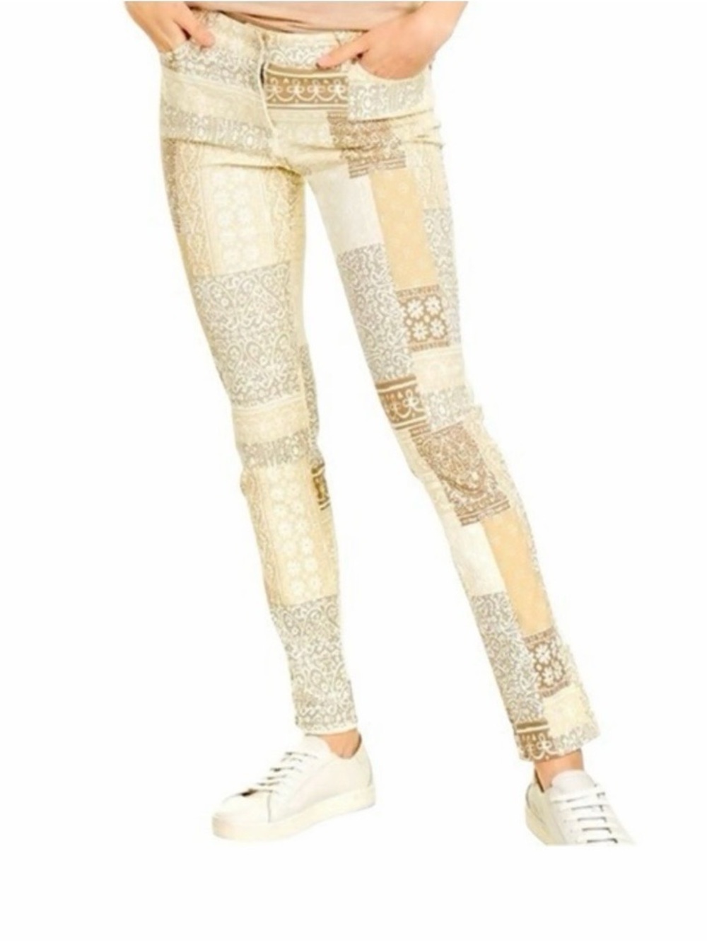 J. McLaughlin LEXI Beige Patchwork-Print Skinny Pants SIZE 6 nwt